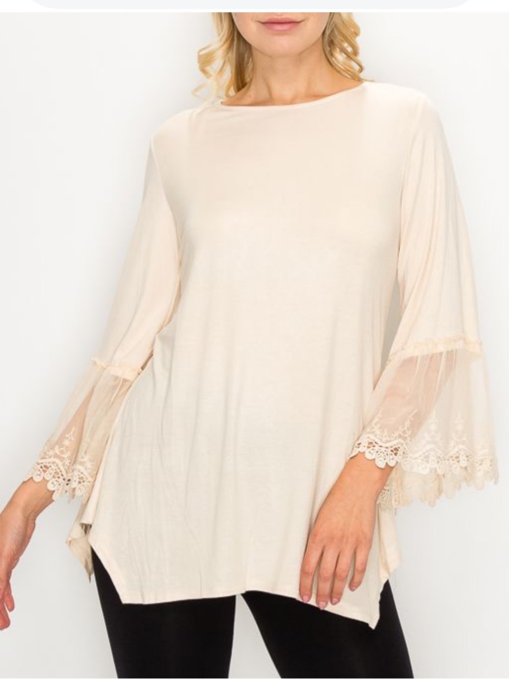 Origami by Vivien Cream Tunic Top Lace Bell Sleeve Boho Fairy Cottagecore Medium
